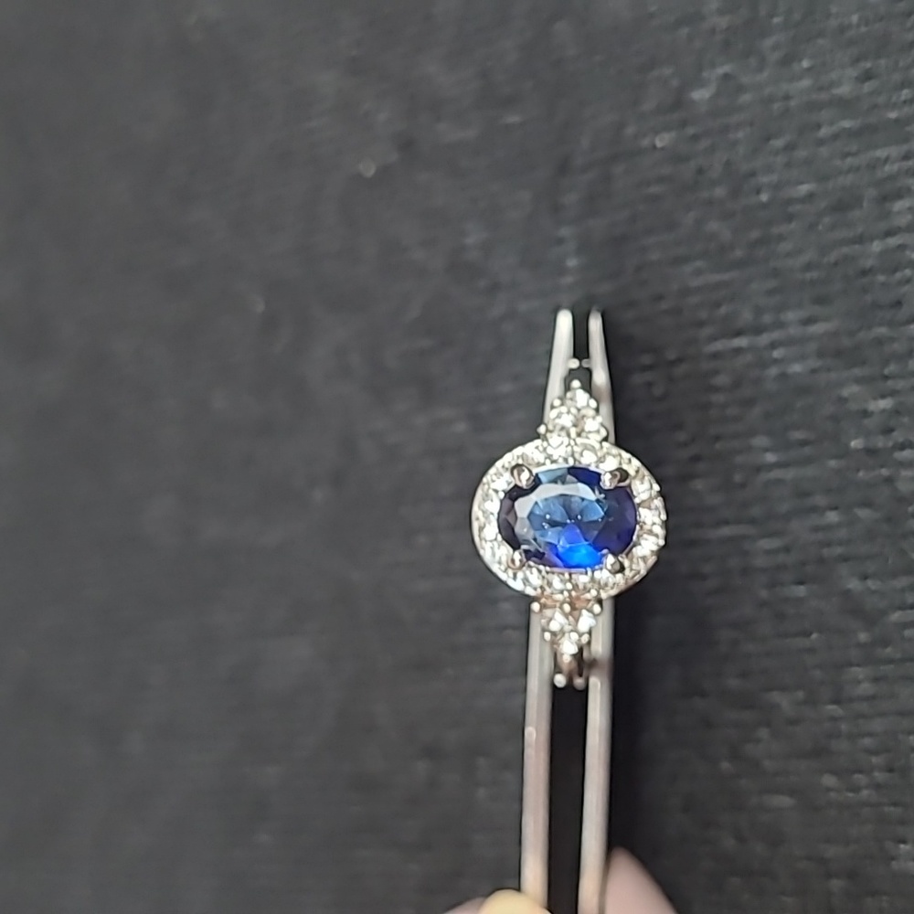 NEW SILVER CREATED BLUE SAPPHIRE & ZIRCON RING - Picture 5 of 9